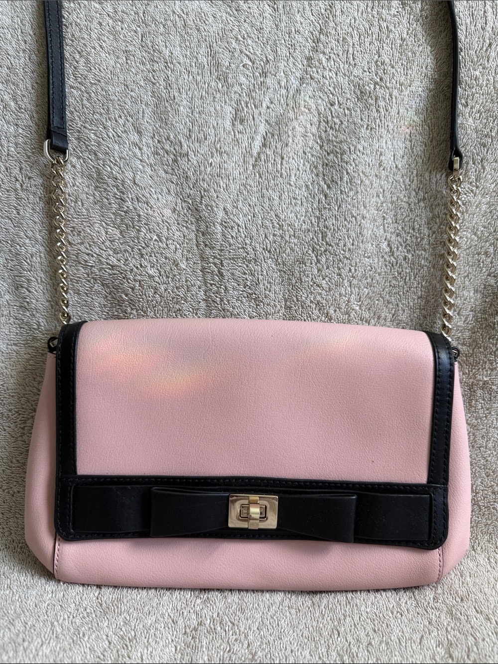 kate spade Pink and Black Bow Shoulder Bag with Gold Hardware